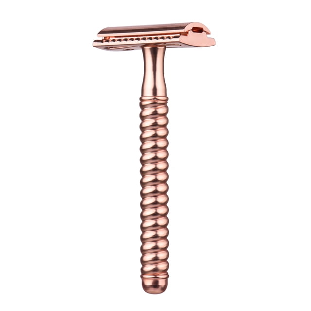 Navaja de afeitar elegante en tono rosa dorado, ideal para un look moderno. ¡No incluye hojas!