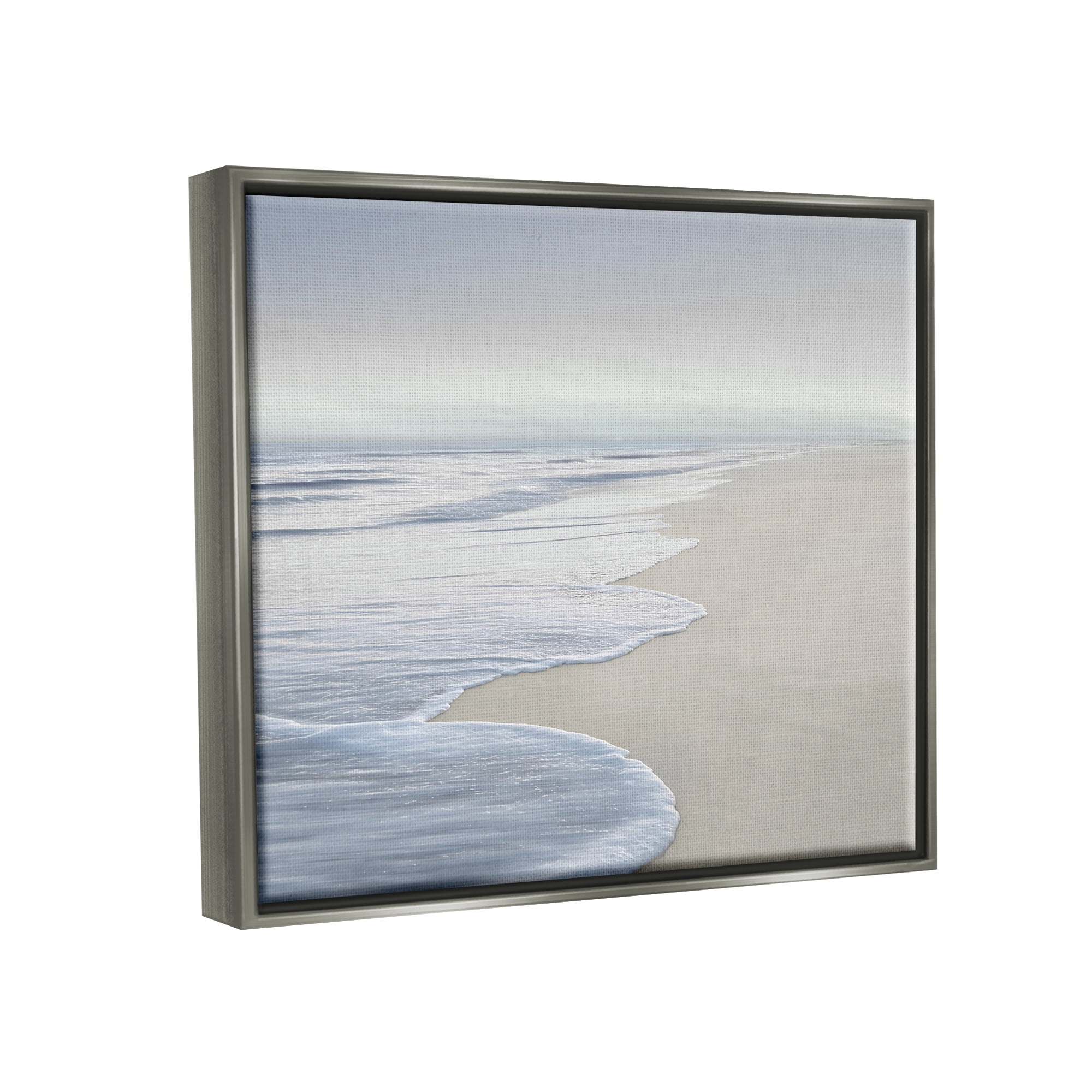 Stupell Industries Foamy Beach Waves Nature Photography Gray Floater Framed Art Print Wall Art, 31 x 25