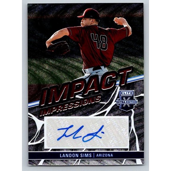 Collectible 2023 Panini Elite Extra Edition Impact Impressions Auto Landon Sims Autograph II-LSM Arizona Autographed Baseball Trading Card