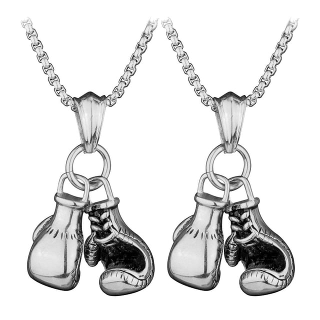 2 piezas de un conjunto creativo collar de guantes de boxeo de cadena para el cuello collar de metal colgante de moda punk para mujer hombre (plata)