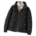 thumbnail image 2 of Itsame Women Puffer Jackets Winter Coats Solid Color Casual Lapel Collar Cotton for Women Waterproof Jacket Black Size 2XL, 2 of 5