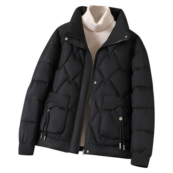 Sexlip Women’s Casual Fashion Slim Mid-Length Winter Warm Cotton Jacket Thick Padded Parka Coat Black M