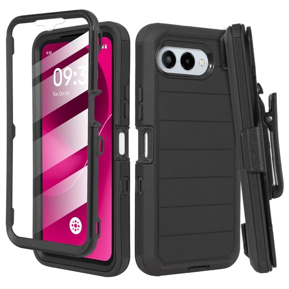 6goodeals Designed for REVVL 8 Phone Case with Belt Clip Holster & Built-In Screen Protector, Heavy Duty Rugged Full-Body Shockproof Protective Case, Defender Cover for T-Mobile REVVL 8 Pro Black