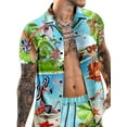 thumbnail image 3 of DYMADE Men Lapel Short Sleeve Shirt Shorts Hawaii Two Piece Sets, 3 of 4