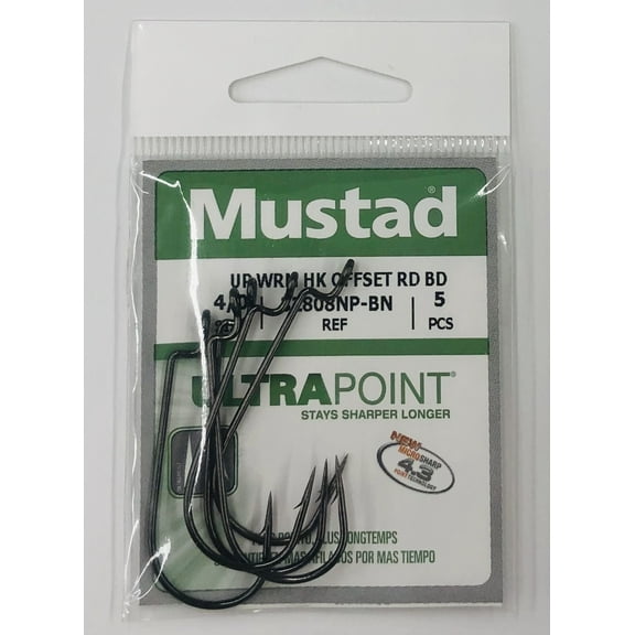 Mustad Big Bite Worm Hook Size 4/0 with Black Nickel Finish, Freshwater & Saltwater Fishing Hooks