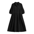 thumbnail image 4 of Zeijnsda Womens Long Dresses Spring Summer 3/4 Sleeved Shirt Dresses Lapel Button Maxi Shirt Dresses Solid Color Cotton-Linen Midi Dresses for Casual Daily Outfit, 4 of 7