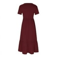 thumbnail image 4 of qucoqpe Women's Summer Casual Short Sleeve Crewneck Swing Dress Flowy Tiered Maxi Beach Dress with Pockets, 4 of 5