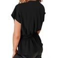 thumbnail image 3 of Blusas con botones para mujer, escote en V, dobladillo con volantes, camiseta informal de manga corta, 3 of 5