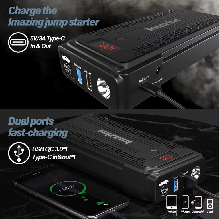 Buture Car Battery Jump Starter Portable Powerbank 2500A 23800mAh Car  Booster UP All Gas or 8.0L Diesel battery starting device