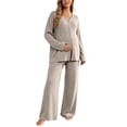 thumbnail image 2 of 2 Piece Women Maternity's Lounge Set Ribbed Knit Button Down Long Sleeve Tops Over The Belly Pants Fall Pregnancy Outfits, 2 of 7
