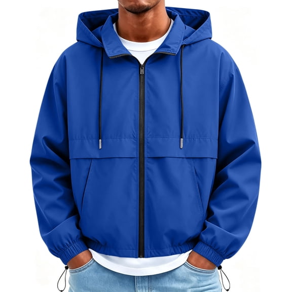 Dpjklzsn Men's Waterproof Hooded Windbreaker Jacket, Full Zip Long Sleeve Casual Outdoor Coat with Zipper Pockets