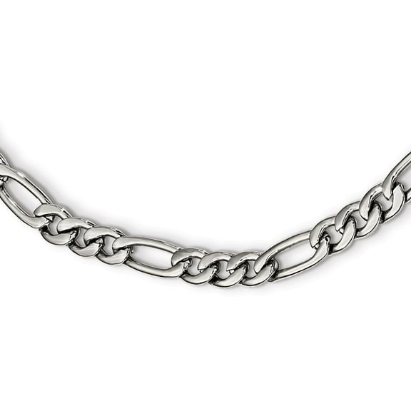 Stainless Steel Polished Figaro Chain Necklace - 24 Inch - Measures 6mm Wide