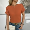 thumbnail image 2 of Besolor Women's Knit Tops Crewneck Lace Hollow out Short Sleeve Summer T-Shirts Casual Going out Dressy Blouse, 2 of 9