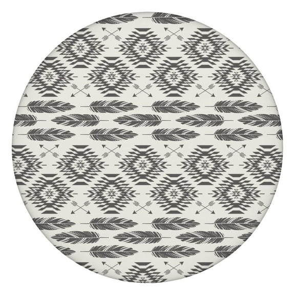 44Inch Round Elastic Tablecloth with Vintage Floral Boho Pattern, Fitted Stretch Cover for 38 to 42 Inch Tables, Indoor Outdoor Decor