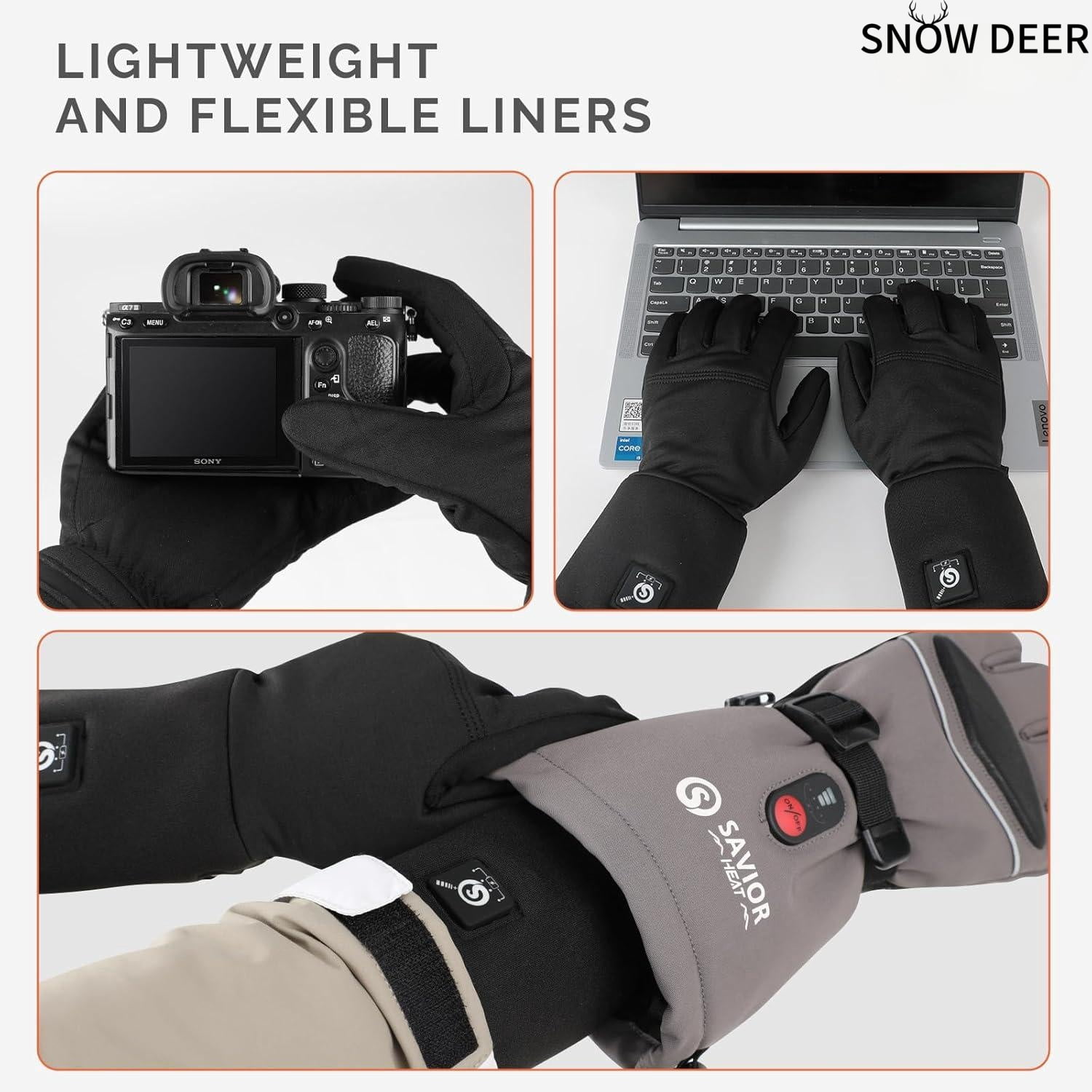 SNOW DEER Heated Glove Liners for Men Women, Rechargeable Battery Electric Heated Gloves, Winter Warm Glove Liners, Thin Gloves Riding Ski Snowboarding Hiking Cycling Hand Warmers