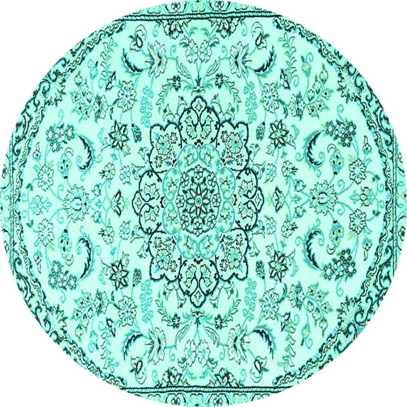 Ahgly Company Indoor Round Medallion Turquoise Blue Traditional Area Rugs, 4' Round