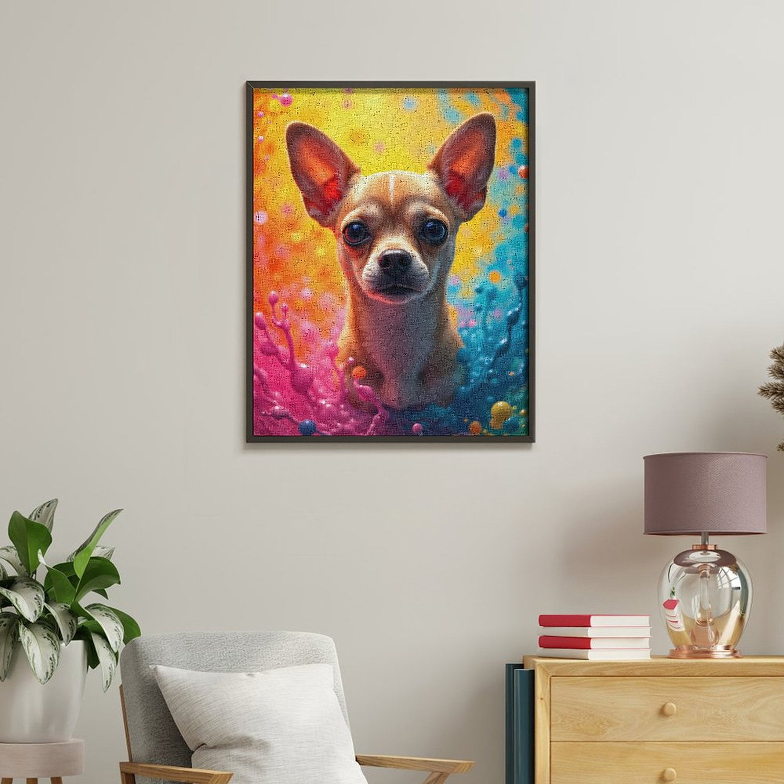 Paint By Numbers Kit for Adults Beginner - Chihuahua Colorful Splash Art DIY Canvas Painting Kits for Adults, Frameless Paint By Number for Adults for Home Wall Decor 16x20 Inch