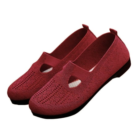 

Kitem 1 Pair Walking Shoes Hollow Out Anti-skid Slip on Flat-heeled Round Toe Walking Low-top Casual Flat Mesh Cloth Shoes Daily Wear