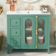 thumbnail image 2 of 36-inch Bathroom Cabinet With 2 Soft Close Doors, Solid Wood. Generous Room For Storage 3 Drawers. Modern Translucent Glass Feature. Build. Easy Installation. Lake Extra 36" Vanity Wood Frame., 2 of 7