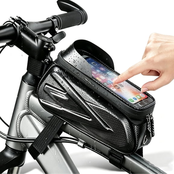 USIONE EVA Waterproof Bike Front Frame Bag - TPU Touch-Screen Pouch with Rain Cover for Phones Under 7" (Black)