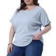 thumbnail image 2 of DARING DIVA Women's Plus Textured Rolled Sleeve Tee Crew Neck Blouses 2X Light Blue, 2 of 6