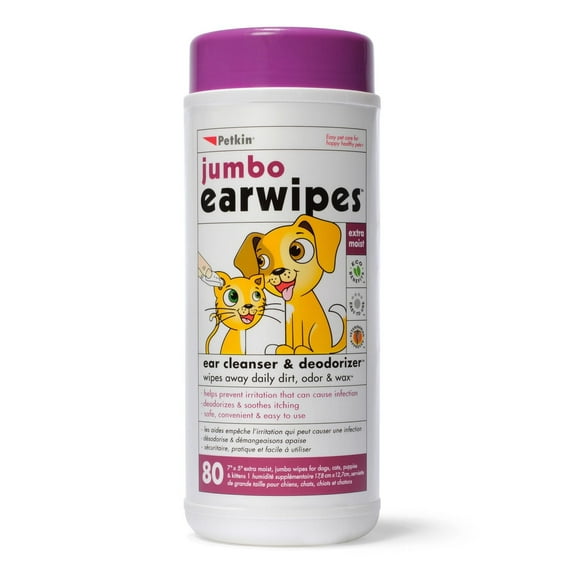 Lingettes Jumbo Earwipes - 80 unités Les lingettes Jumbo Earwipes nettoient les oreilles de votre animal.