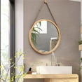 thumbnail image 2 of Espejo de pared redondo de 45 cm decorativo sin madera con gancho marco de madera para baño, dormitorio o vestidor., 2 of 3