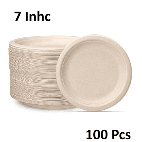 BOSPHORA Plates 7" Round Plates Disposable Heavy Duty Paper Plates Bulk, 100-Pack