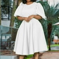 thumbnail image 2 of Pompotops Robe pour Femmes Mode Couleur Unie Col Rond Ourlet de Jupe Grand Retrait de Taille en Solde, 2 of 8