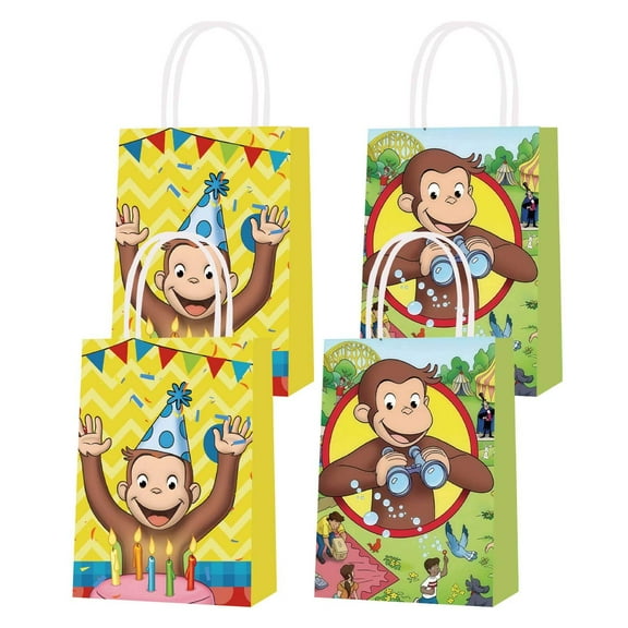 16PCS For Curious George Theme Birthday Party Bags,Party Favor Bags,Birthday Party Decorations With Handles Favor Bags Candy Gift Bags for Birthday Party