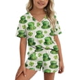 thumbnail image 1 of Conjuntos de blusas y camisas de manga corta con cuello en V para niños, conjunto informal de blusa y pantalones cortos de manga corta con cuello en V y estampado de colores para el Día de San Patrici, 1 of 7