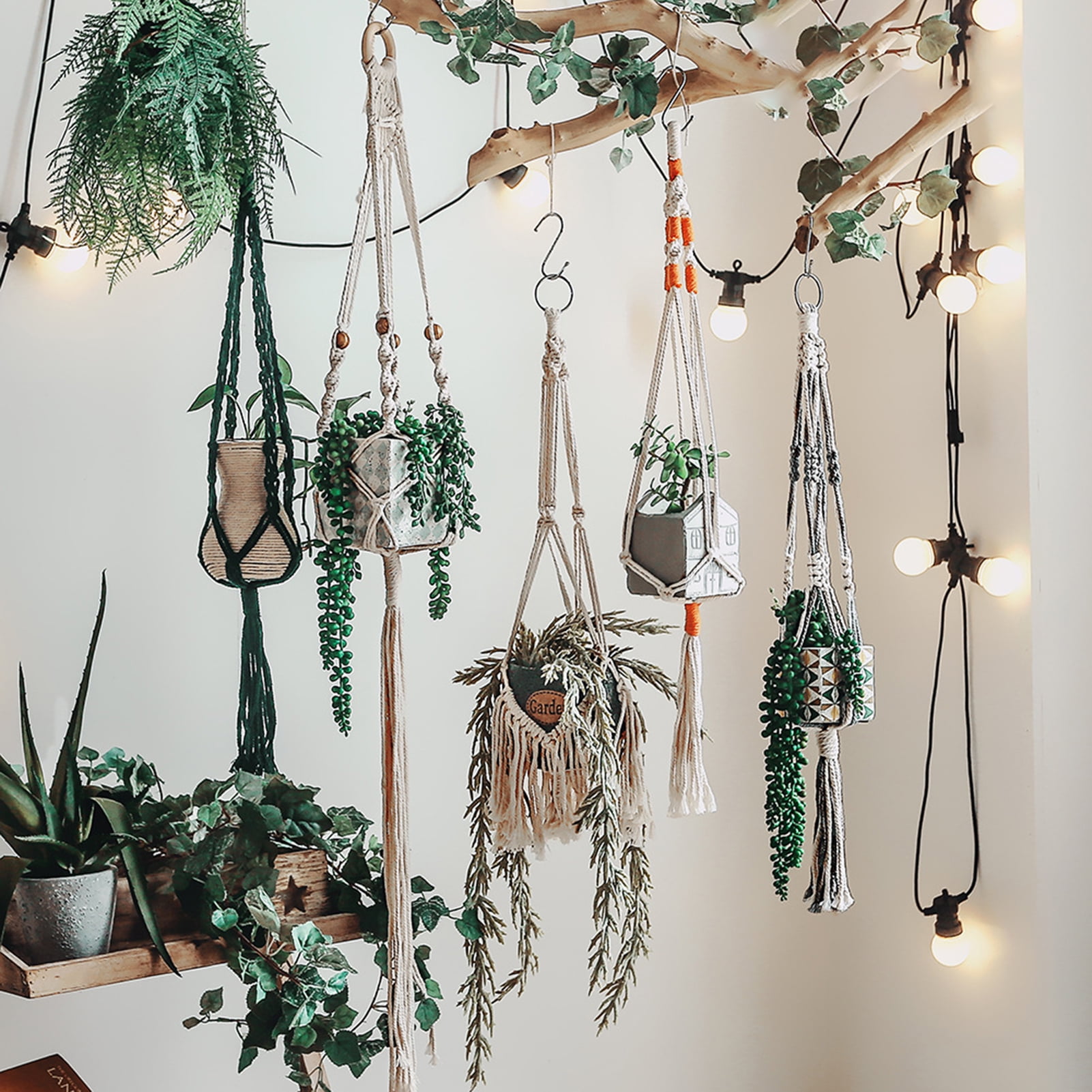 60 cm Pre Made Hanging Basket Woven Basket Pothos Plant Indoor Home Decoration 