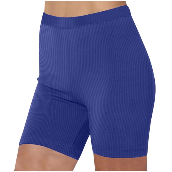 Npasoilc Summer Yoga Shorts for Women Knitted Stripe High Waisted Bodycon Fitness Solid Color Casual Slim-Fit Shorts
