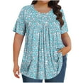 thumbnail image 1 of Pisexur Hauts de Printemps pour Femmes Blouses pour Femmes Décontractées Mode Féminine Imprimé Col Rond Manches Courtes Plissé Ample Multicolore,3TG, 1 of 7