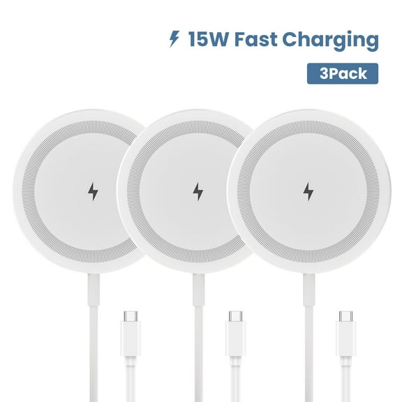 15W Fast Charging Pad, Compatible with iPhone 16 15 14 13 12 11 8 Series, Wireless Charger Compatible with AirPods, Perfect for Office Home Travel Use, White(3 Pack)