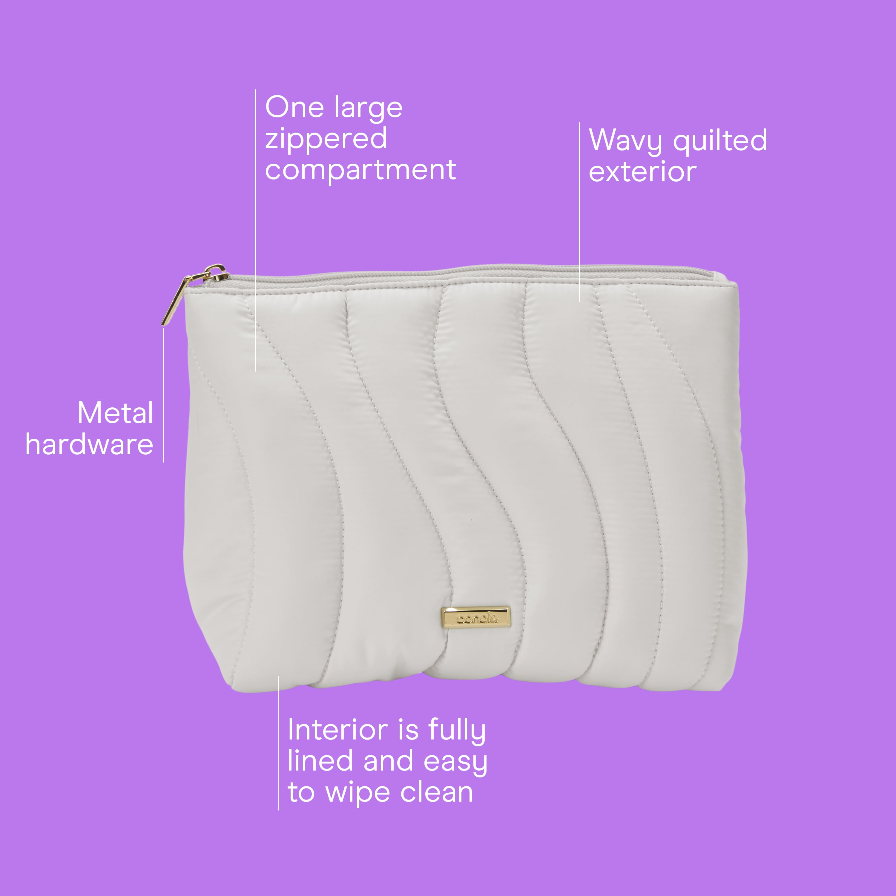 Conair Gray Wavy Quilted Clutch, Travel-Ready Beauty Organizer with Modern Texture, 1 Count