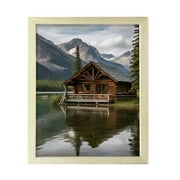 Rustic Lakeside Cabin Retreat, 5 x 7 Wooden Framed Print Sign Easy Installation | House On The Dam | Stylish Modern Decoration For The Home and Officer