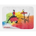 thumbnail image 1 of Girls Bath Mat, Woman on a Pink Motorcycle Trend Vogue Fashion in Paris Eiffel Tower Art Print, Non-Slip Plush Mat Bathroom Kitchen Laundry Room Decor, 29.5 X 17.5 Inches, Red and Orange, Ambesonne, 1 of 2