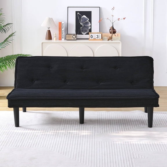 Convertible Futon Sofa Bed, Corduroy Folding Loveseat Couch | 2-Seater Sleeper Sofa with Adjustable Backrest for Small Spaces