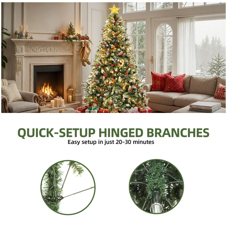 Uforic 7.5ft Pre-Lit  Artificial Christmas Tree with 1398 Branch Tips&550 Lights, Remote Control, Green