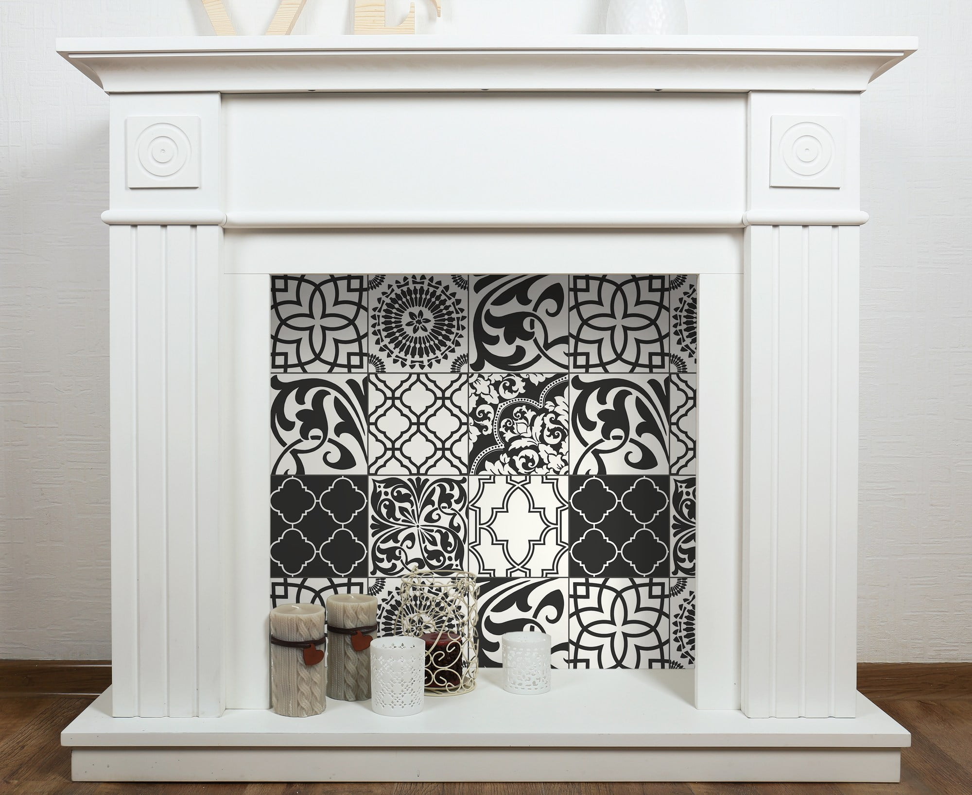 NextWall  Black and White Graphic Tile Peel and Stick Wallpaper - 20.5 in. W x 18 ft. L