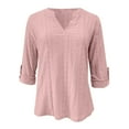 thumbnail image 5 of SNKSDGM Casual Easter Shirts Tops for Women Plus Size Women's Dressy Casual Blouses Roll up 3/4 Sleeve V Neck Spring Tops Trendy Business Work Shirts Short Sleeve Shirts for Women Cotton Fitted, 5 of 8