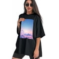 thumbnail image 3 of Plus Size Shirt for Women Black Tops for Women Oversized Short Sleeves Shirt for Women Sky T Shirt Crewneck Shirt for Women 3XL, 3 of 5