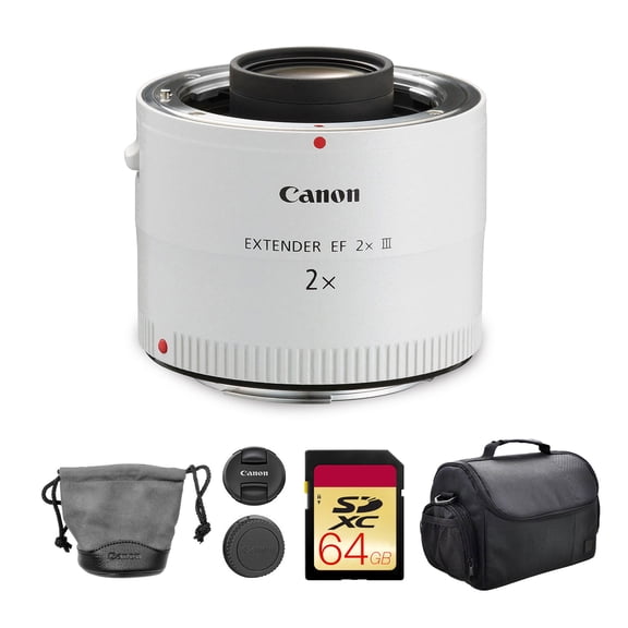 Canon Extender EF 2X III | L-Series Teleconverter for Canon EF Lenses | Doubles Focal Length for Sports, Wildlife & Telephoto Photography (4410B002)   64GB Memory Card   Canon EOS 200ES Bag