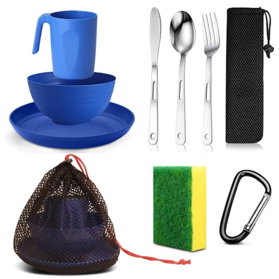 YangNengwen Scout Camping Mess Kit for Person Boy Scout Dishes Set Girl Scout Mess Kit with Mesh Bag Reusable Light Weight Eating Utensils Plastic Camping Cutlery Set for Travel Camp