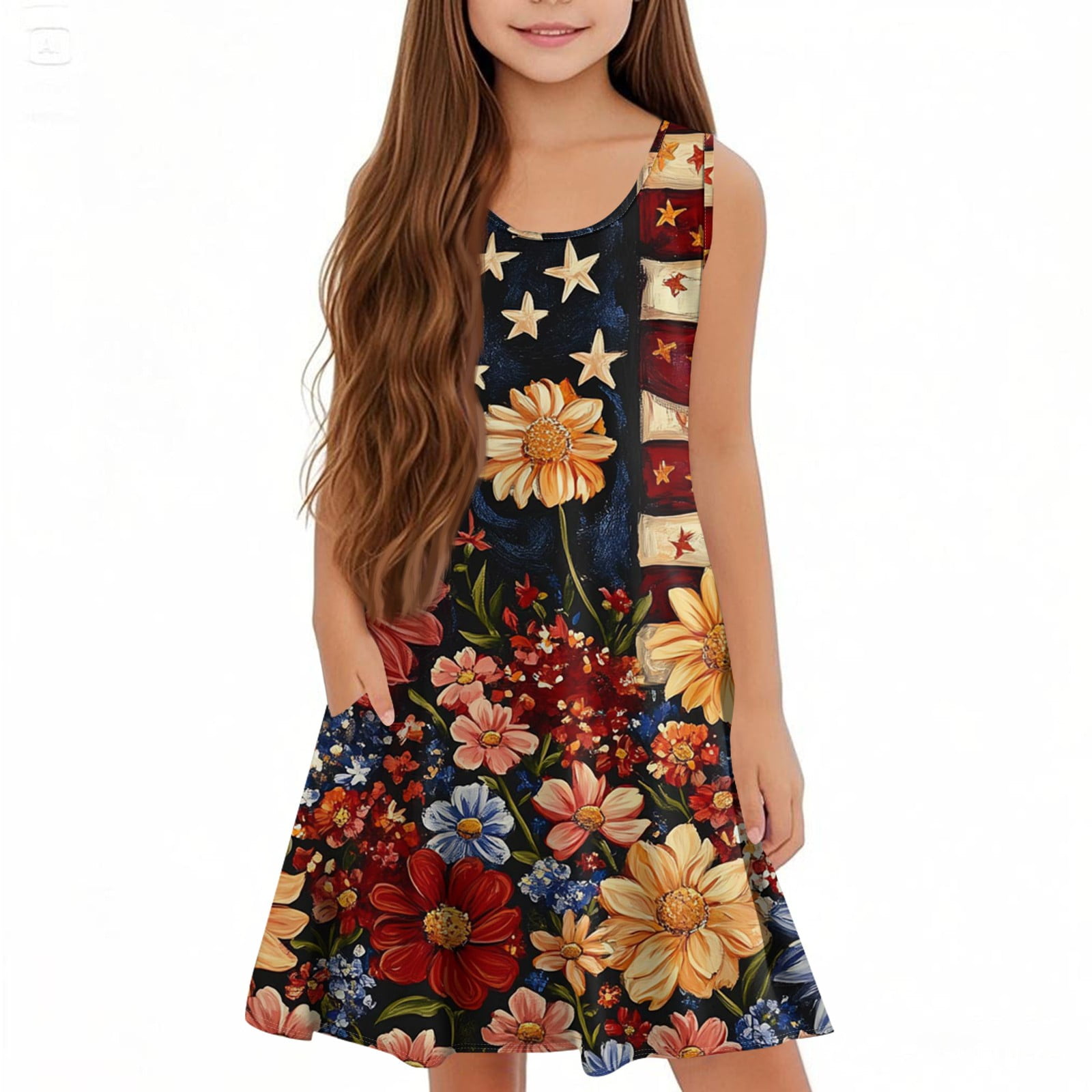XADYUY Girls Summer Dress Size 14-16 American Flag Stars