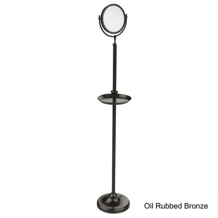 Floor Standing Make-Up Mirror 8-in Diameter with 4X Magnification and Shaving Tray in Satin Brass