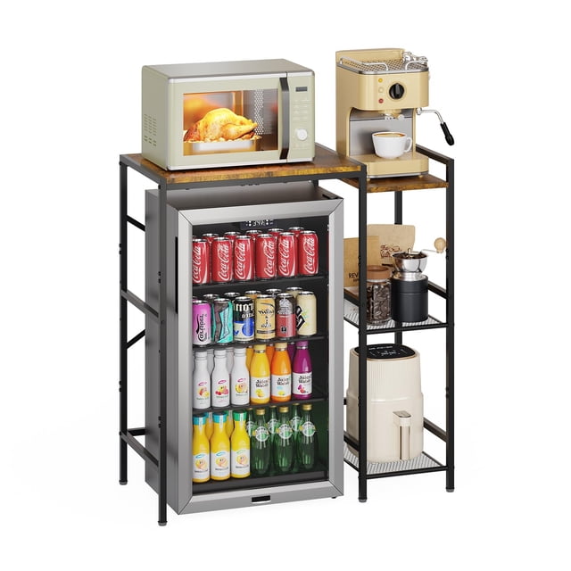 Soporte para nevera Yuyetuyo Mini con estantes de almacenamiento, color marrón rústico