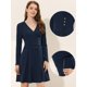 thumbnail image 2 of Allegra K Vestido midi elegante de cintura alta con decoración de botones y cuello en V para mujer Azul oscuro S, 2 of 4