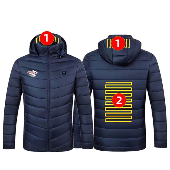 Juebong Men's Heated Jacket with Hood,2 Heat Zones Heated Coat Casual Puffer Jackets 2024 Winter Outdoor Heating Coat with Pockets